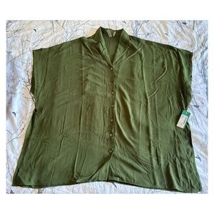 Simons Vision Olive Green Button-Front Tunic NWT (S/M, Fits XL–XXL)